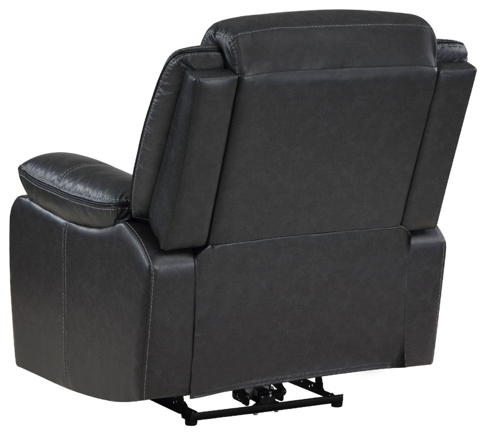 Faux Leather Power Recliner Chair With USB Port, Dark Gray