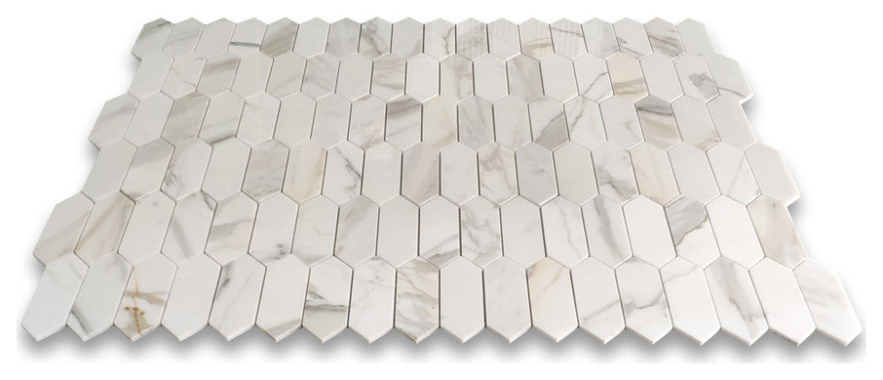 Calacatta Gold Marble Picket Fence Hexagon Mosaic Tile Polished, 1 sheet