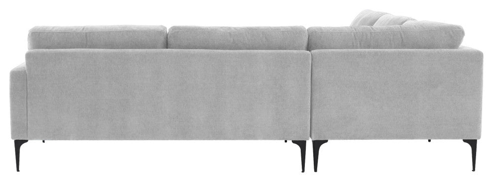 Serena Gray Velvet L-Sectional With Black Legs