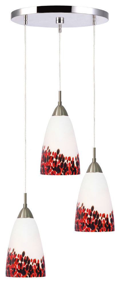 Art Glass 3-Light Multi-Light Pendant, Hiatus Glass, Satin Nickel