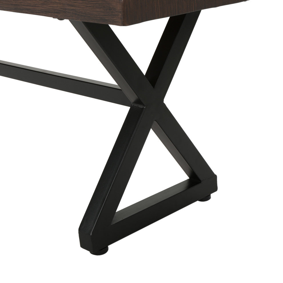 GDF Studio Rosarito Outdoor Dining Bench With Black Steel Frame, Set of 2, Brown