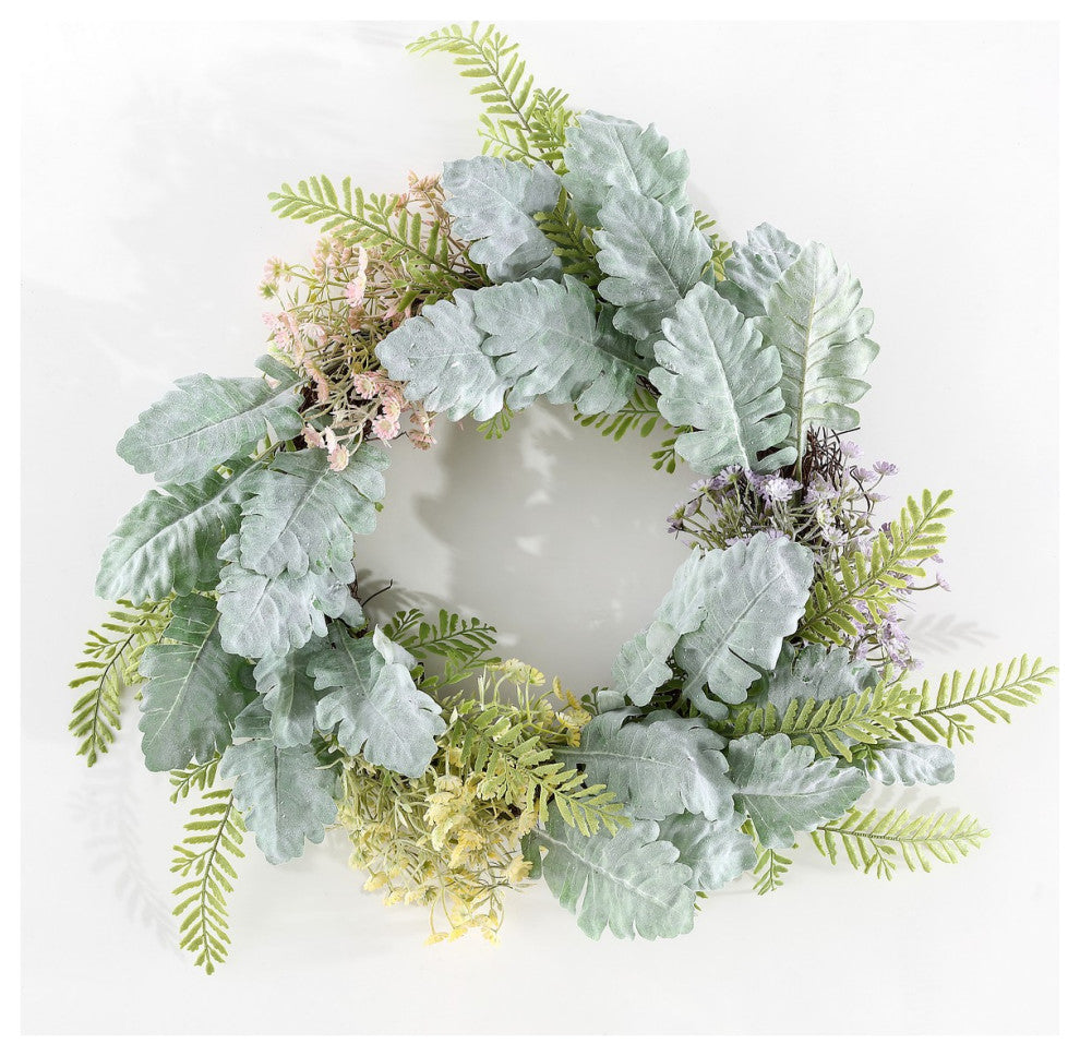 Safavieh Faux 21" Chrysanthemum and Dusty Miller Wreath