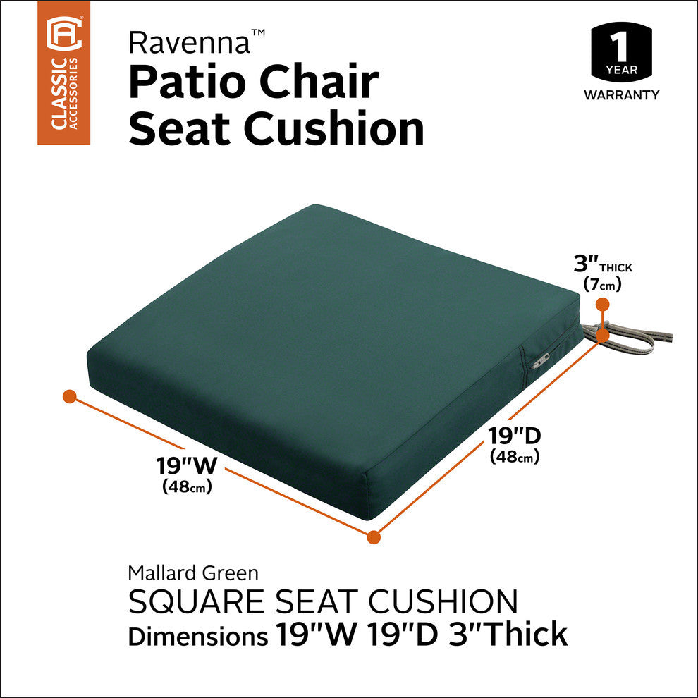 Square Patio Seat Cushion Slip Cover and Foam, Mallard Green, 19"x19"x3"