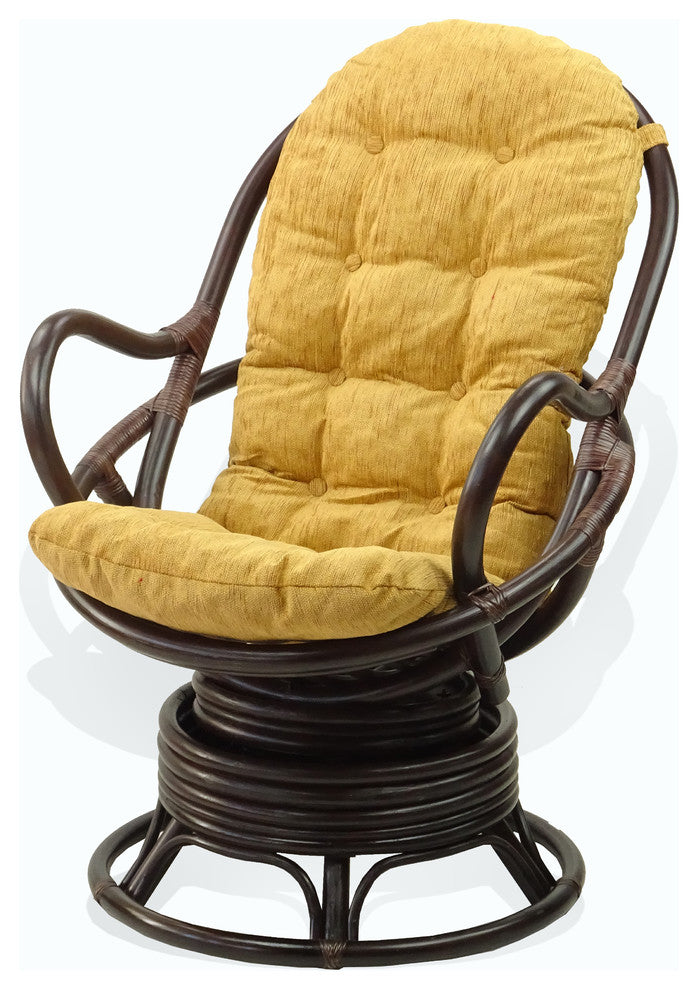 Java Lounge Swivel Rocking Chair Rattan Wicker, Dark Brown, Light Brown Cushion