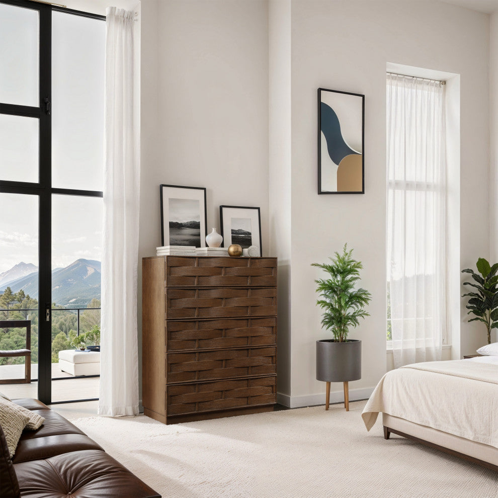 Weave Oak Veneer Chest, Brown