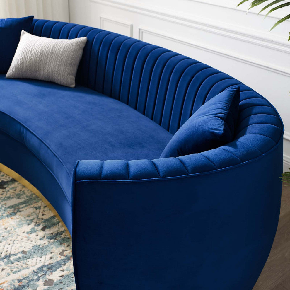Tufted Sofa, Velvet, Blue Navy, Modern, Living Lounge Hotel Lobby Hospitality