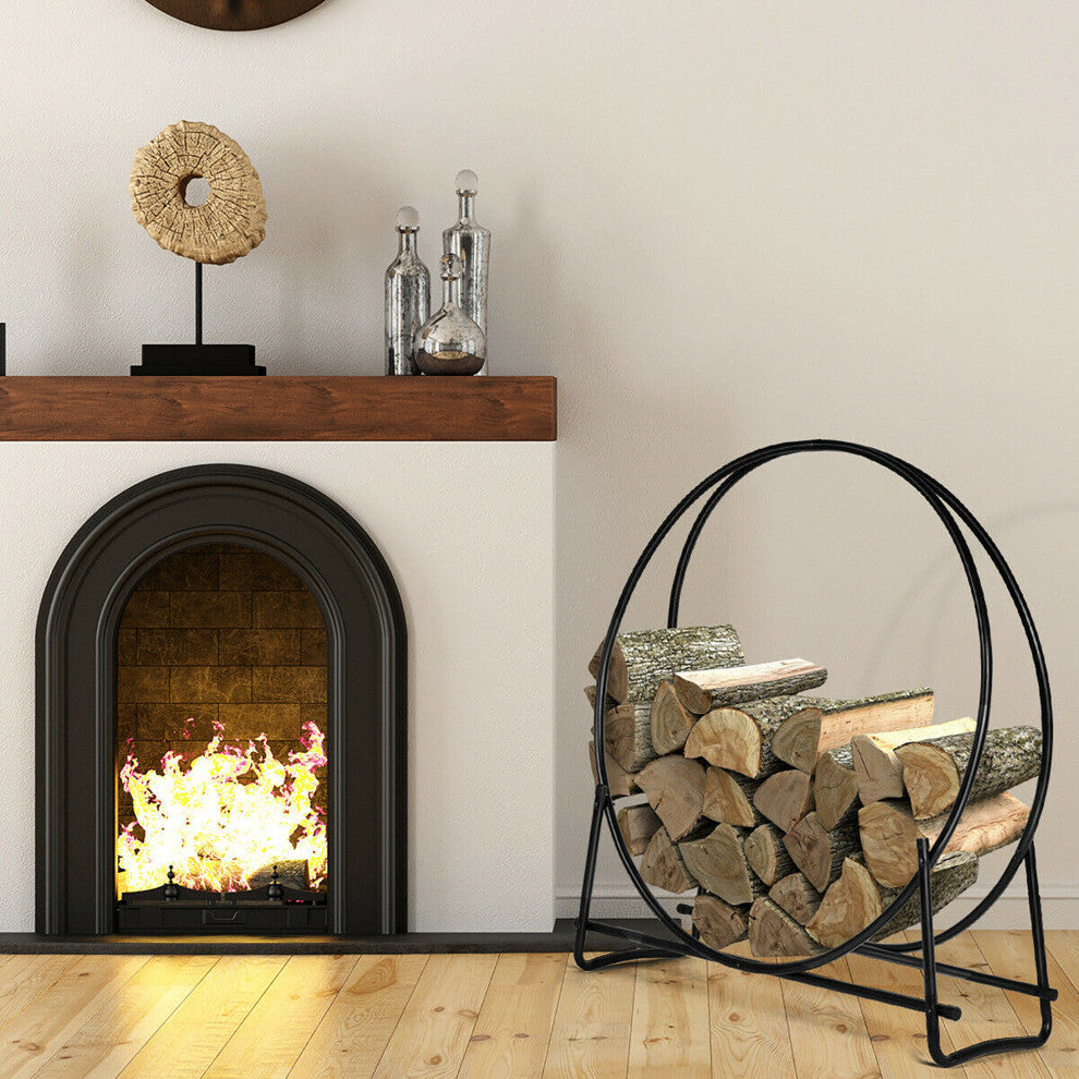 Costway 40-Inch Tubular Steel Hoop Firewood Storage Rack Holder Round Display