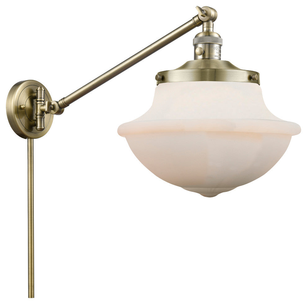 Large Oxford 1-Light Swing Arm, Antique Brass, Matte White