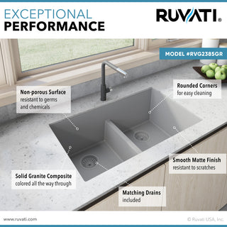 Ruvati RVG2385 33 x 19 inch Granite Composite Double Bowl Kitchen Sink, Silver