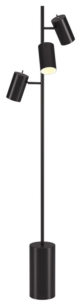 65" Black Three Light Tree Floor Lamp With Black Drum Shade