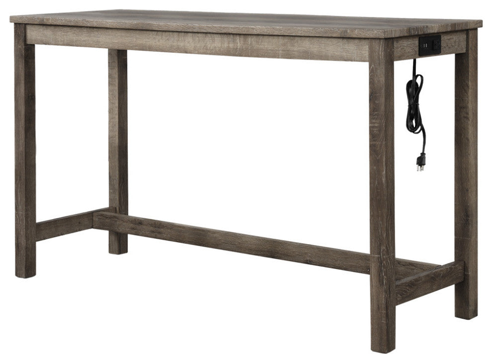 Yosef 60" Rectangular Bar Table With 2 USB Ports/Electrical Outlet, Oak