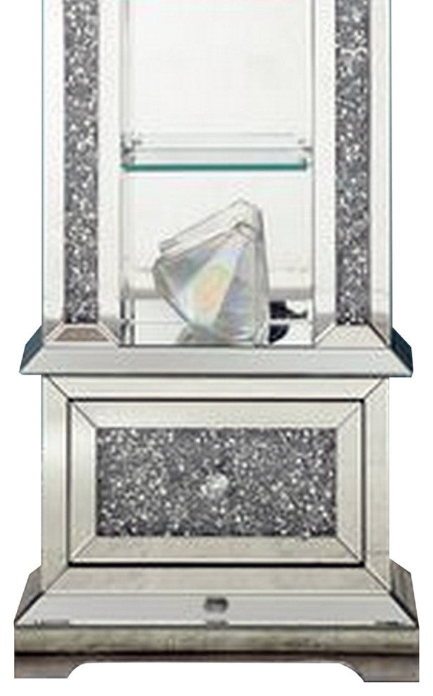 Benzara BM269093 Mirrored Grandfather Clock With 4 Compartments, Silver