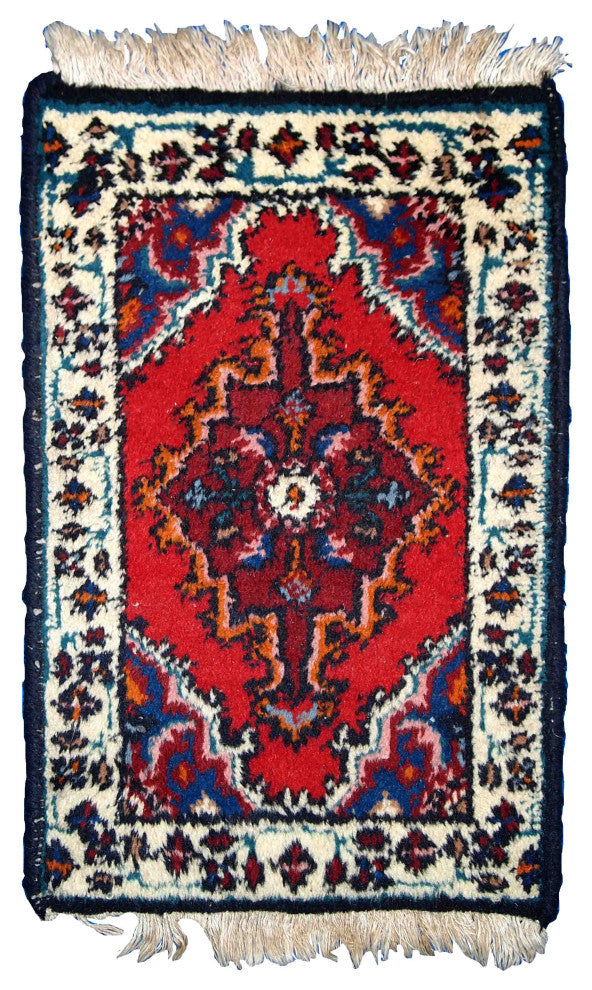 Handmade vintage Persian Hamadan rug 1.3' x 1.9' (40cm x 60cm) 1970s