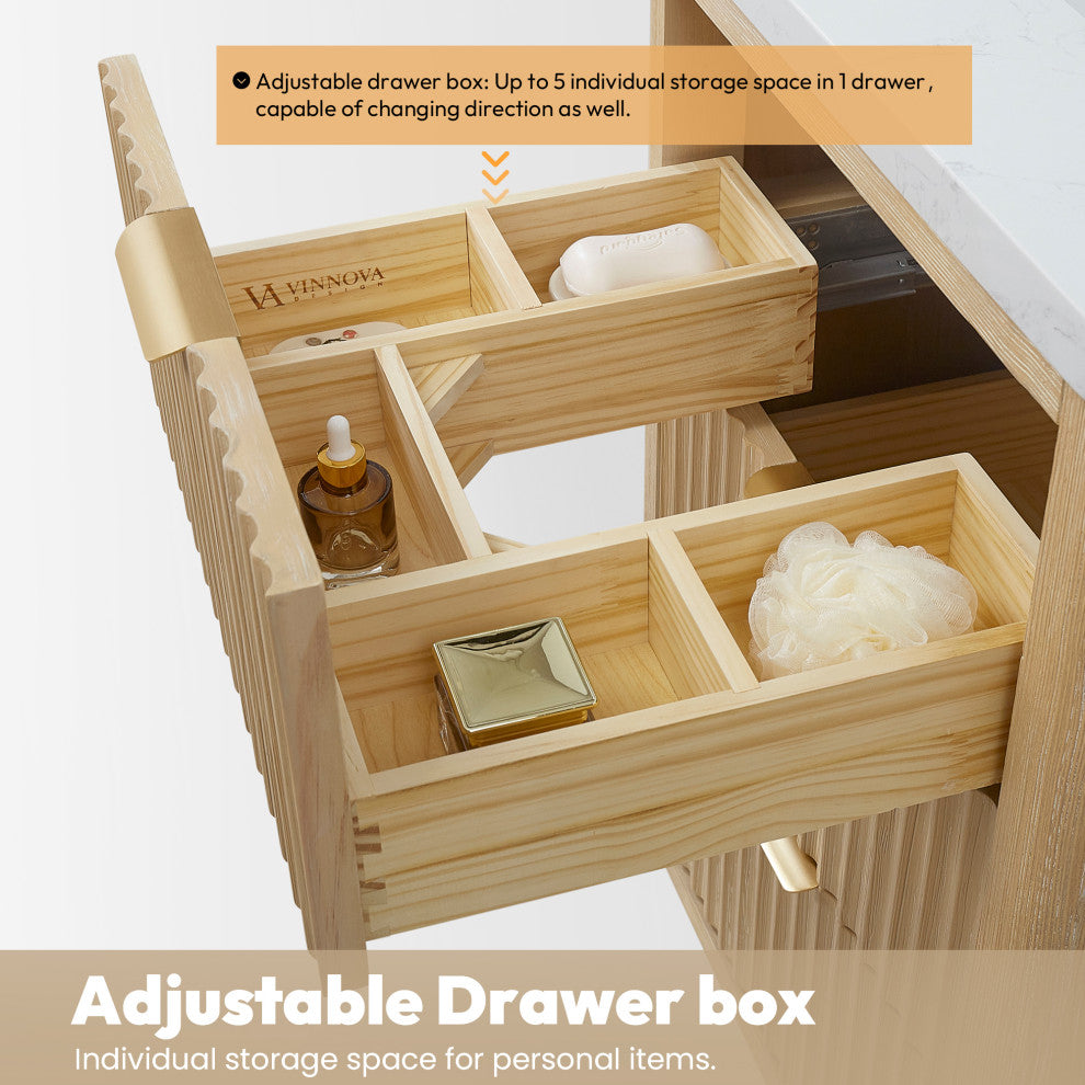 Vinnova Cadiz Bath Vanity, Composite Stone Top, Washed Ash Grey, 24", No Mirror