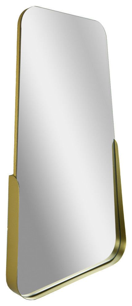 Partial Thin Gold Raised Lip Metal Framed Oblong Cone Shaped Accent Mirror