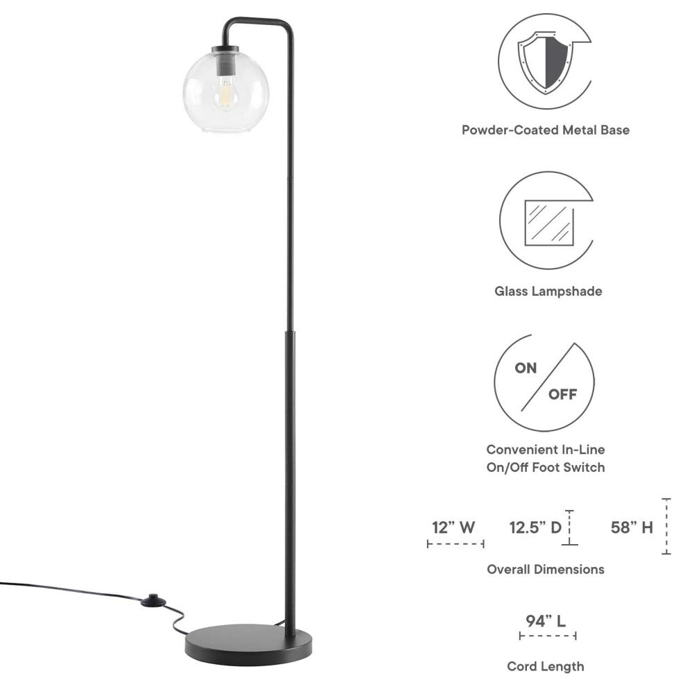 Floor Lamp Light, Black, Glass, Metal, Modern, Mid Century Bistro Hospitality