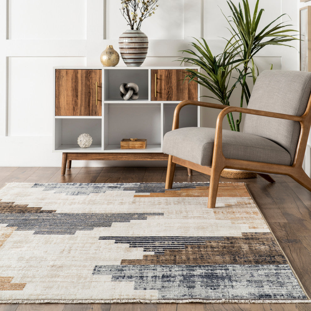 Nuloom Vanita Transitional Southwestern Fringe Area Rug, Navy 6'7"x10'2"