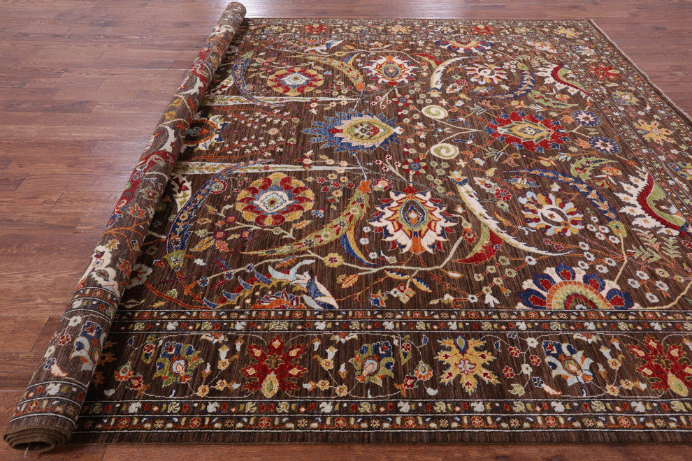 9' 10" X 12' 10" Persian Sickle Leaf Design Hand Knotted Rug Q7282