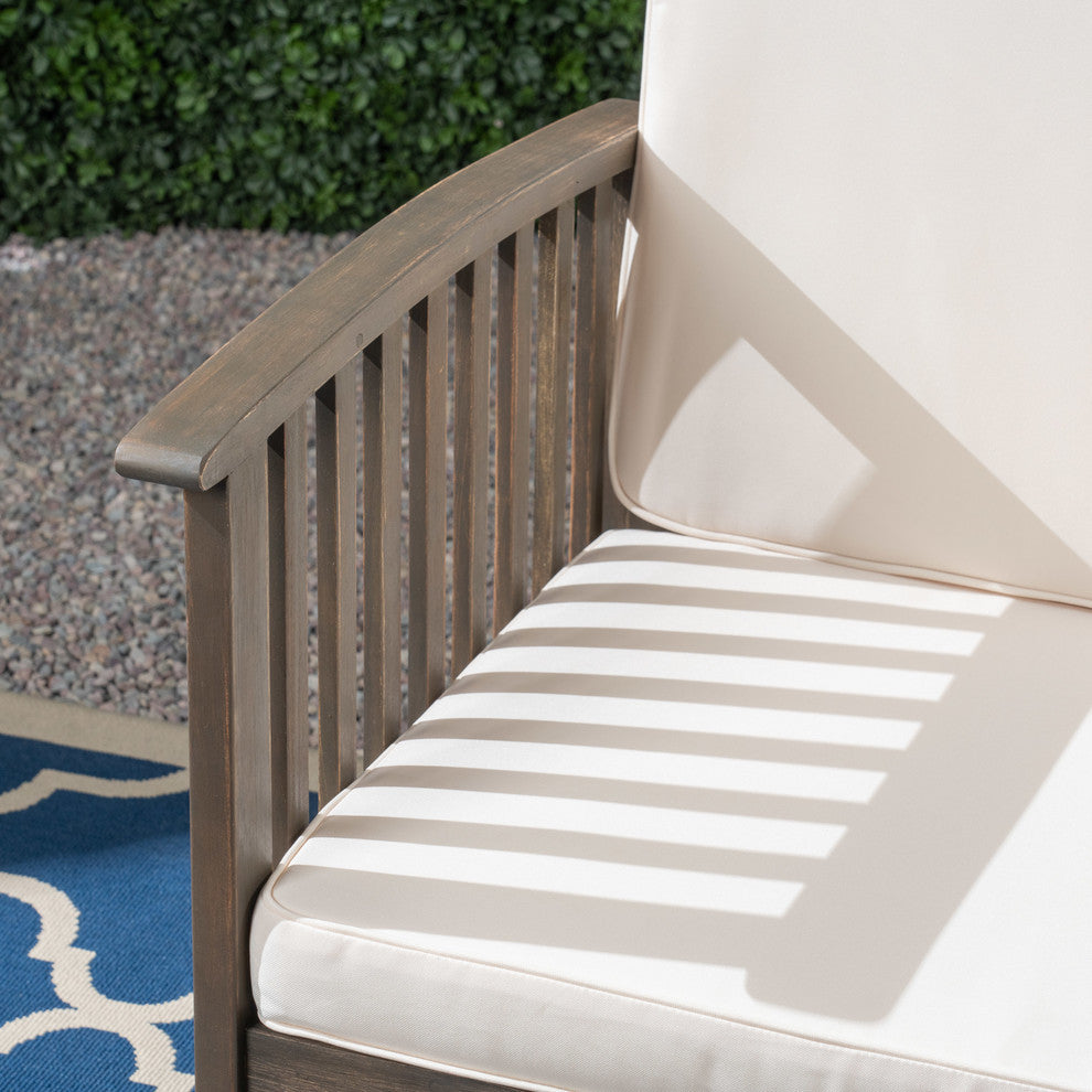 Grace Outdoor Acacia Wood Loveseat, Gray Finish and Cream