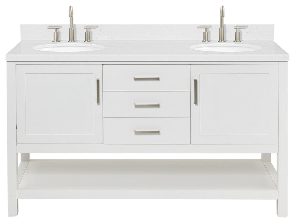 Ariel Bayhill 60" Double Oval Sink Bathroom Vanity, Carrara Quartz
