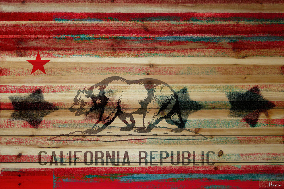 "Cal Repub" Print on Natural Pine Wood, 60"x40"