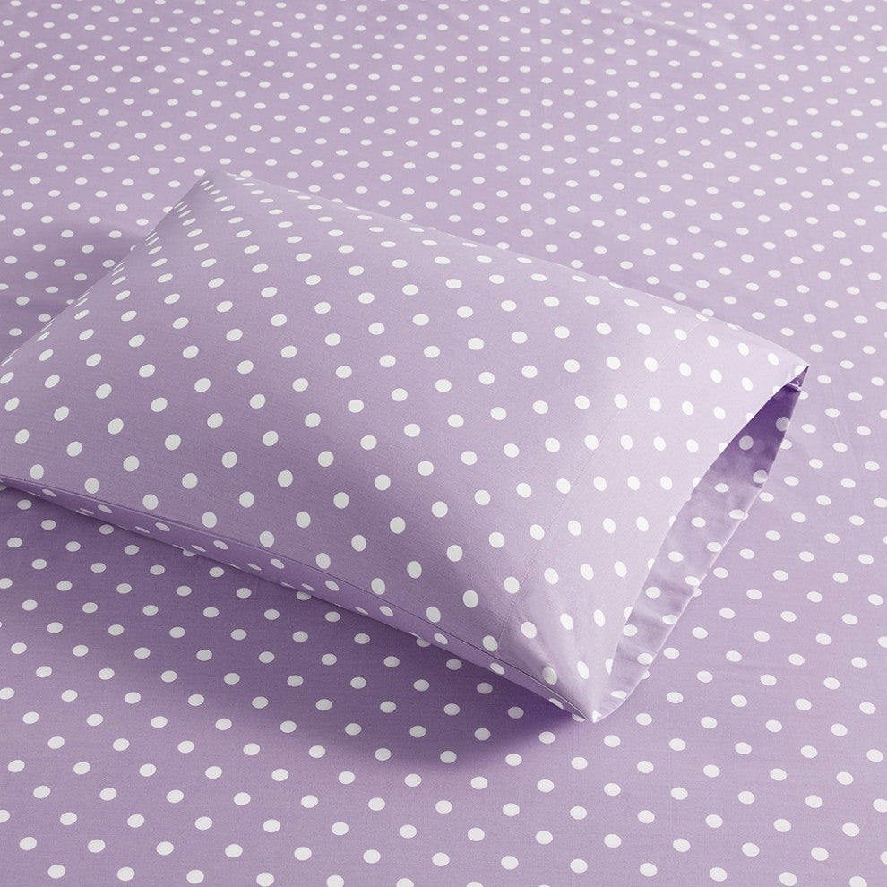 Mi Zone Polka Dot Printed 100% Cotton Sheet Set, Purple