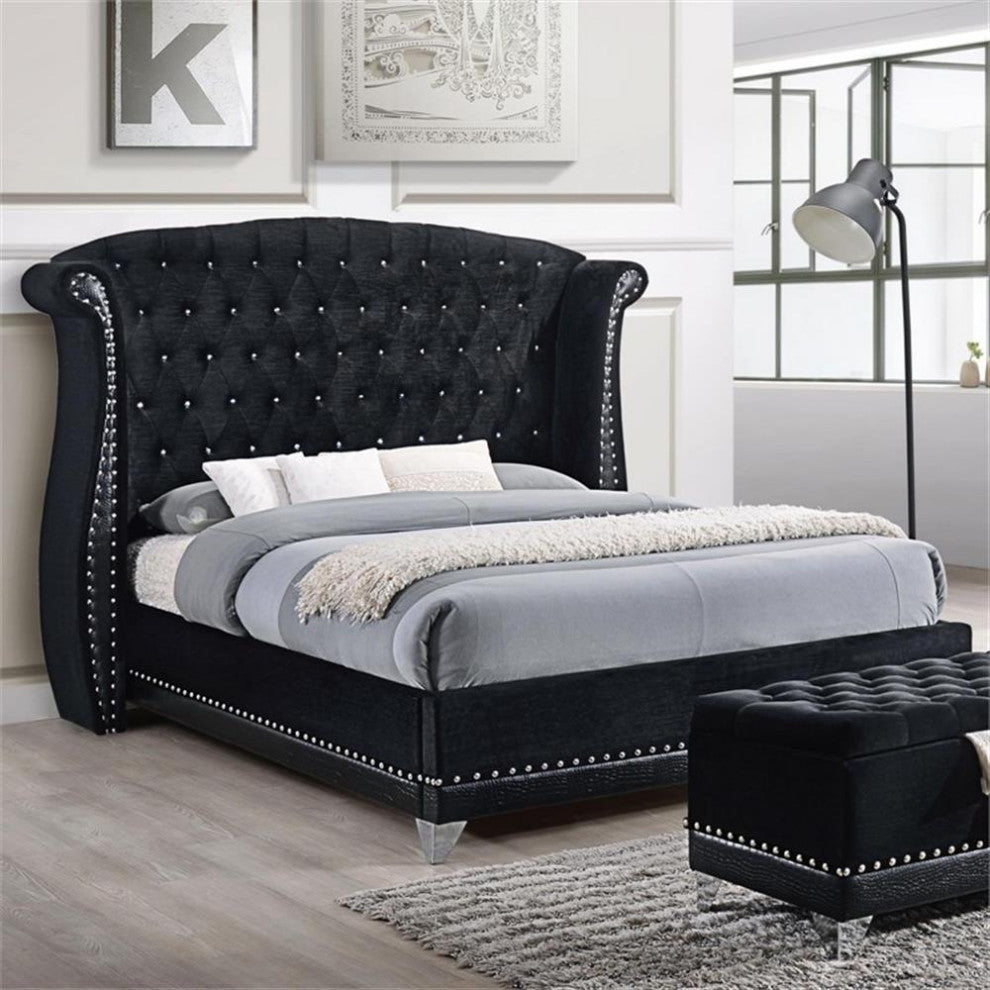 Coaster Barzini Eastern King Contemporary Tufted Velvet Upholstered Bed Black
