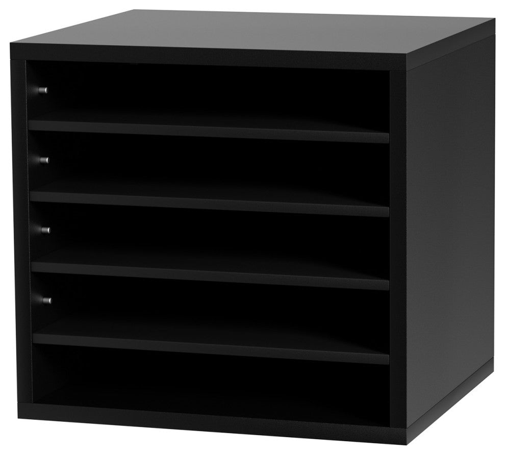 5 Compartments Wood File Organiser Office Mailbox with Adjustable Shelves, Black