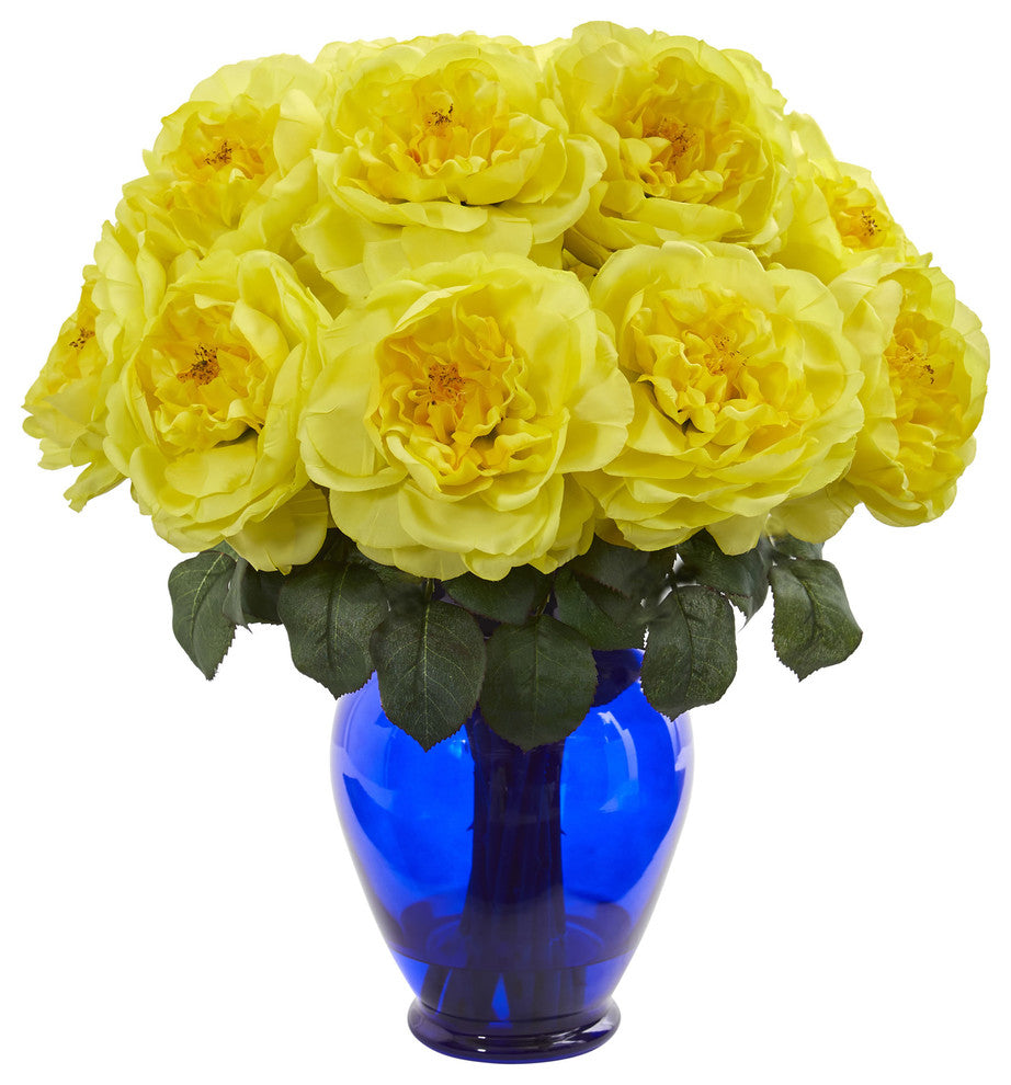 Nearly Natural Rose Artificial Arrangement in Rose Colored Vase Yellow