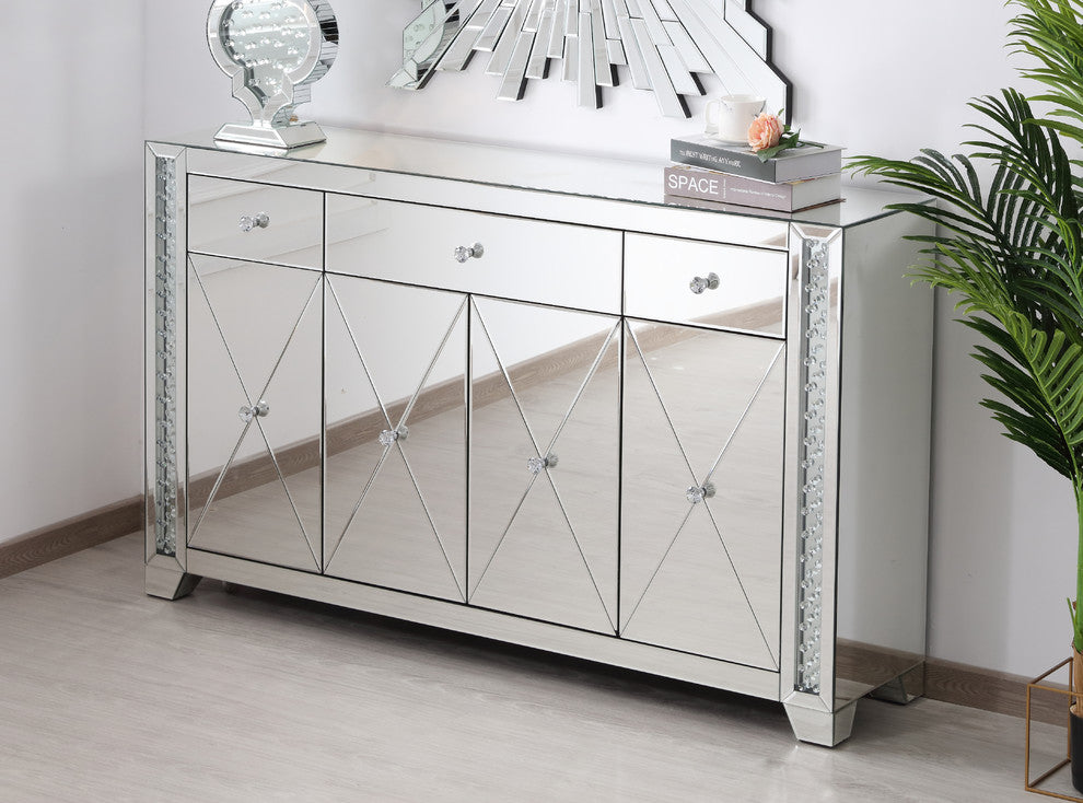 Caesar Crystal Mirrored Credenza, Clear Finish
