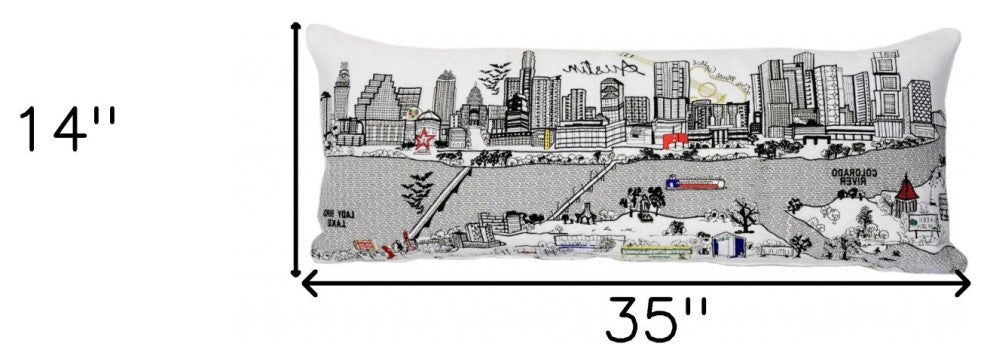 35" White Austin Daylight Skyline Lumbar Decorative Pillow