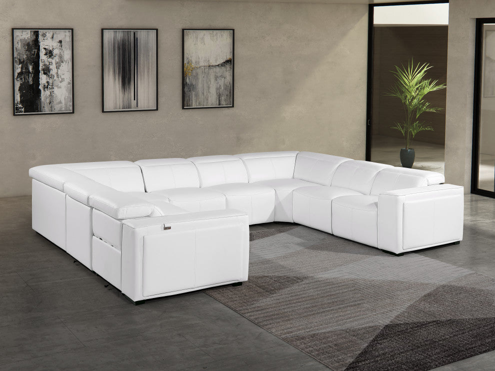 Niccolo Italian Leather 8-Piece U-Shaped 4 Power Reclining Sectional, White.