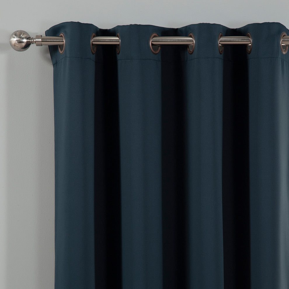 Solid Grommet Top Thermal Insulated Blackout Curtains, Navy, 63"