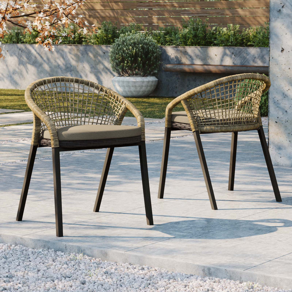 Meadow Outdoor Patio Dining Chairs Set of 2, Natural Taupe