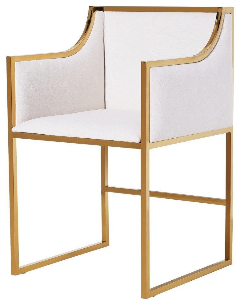 Dining and Occasional Chair, White Linen, Brass Frame