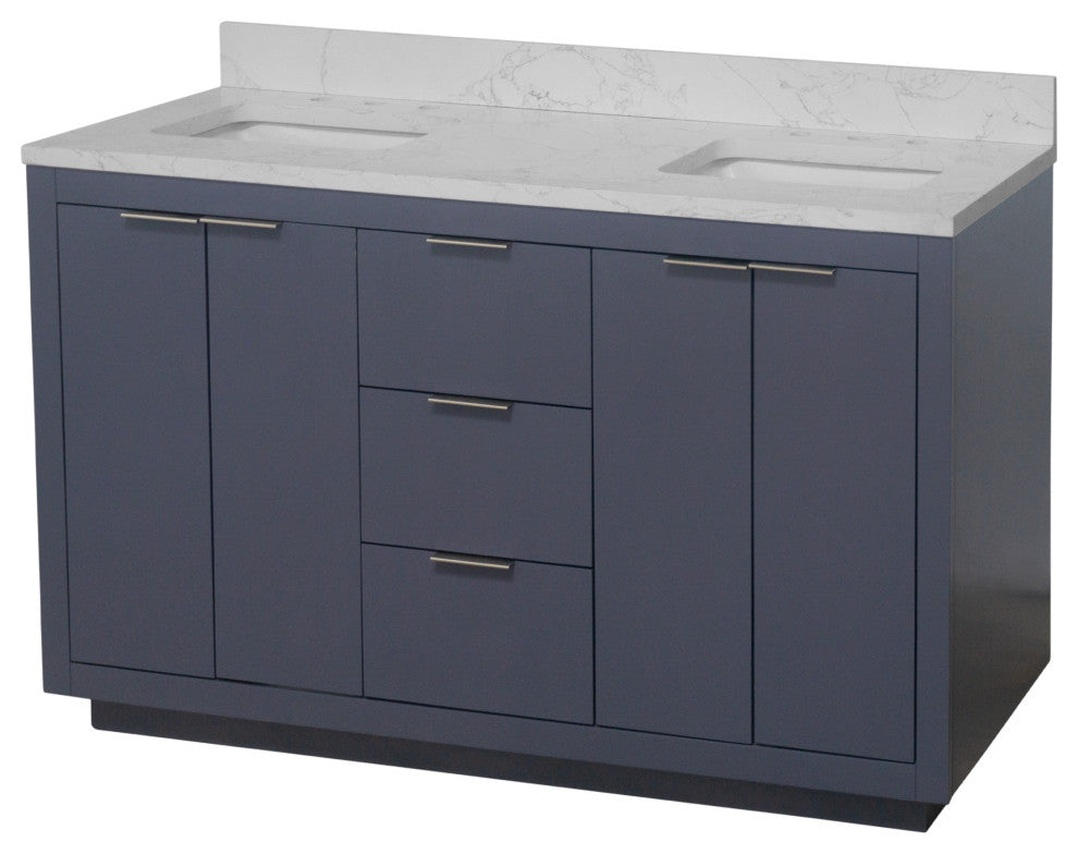 Stockholm 60" Bathroom Vanity, Marine Gray, Engineered Marble, Double