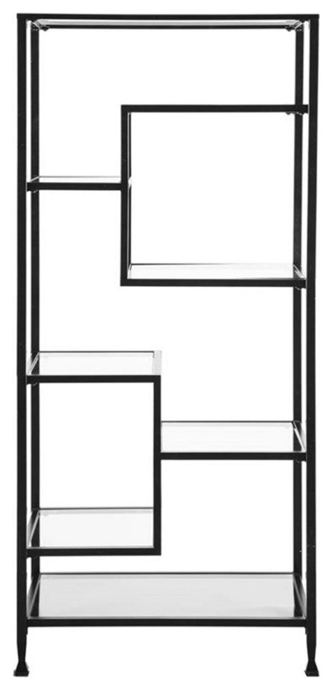 Maklaine Modern designed Metal and Glass Etagere in Black Finish