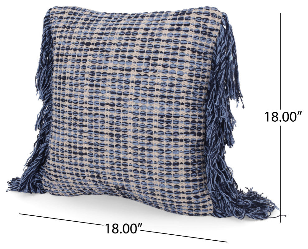 Isaac Hand-Loomed Boho Pillow Cover, Blue, Natural, Single