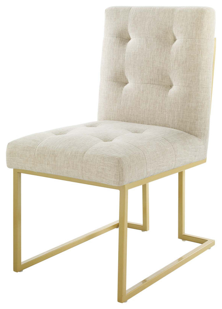 Side Dining Chair, Set of 2, Fabric, Metal, Gold Beige, Cafe Bistro Restaurant