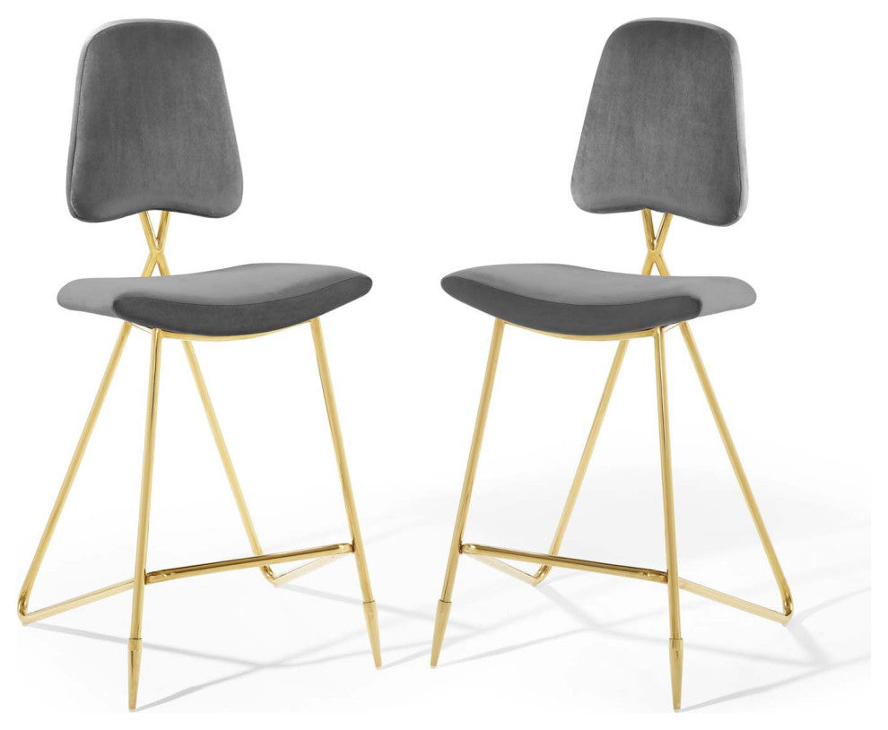 Ponder Bar Stool Performance Velvet Set of 2, Gray