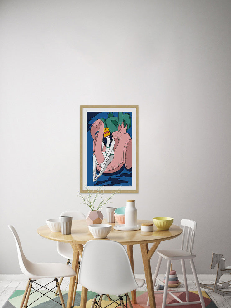 "Floating Flamingo I" Framed Painting Print, 16"x24"