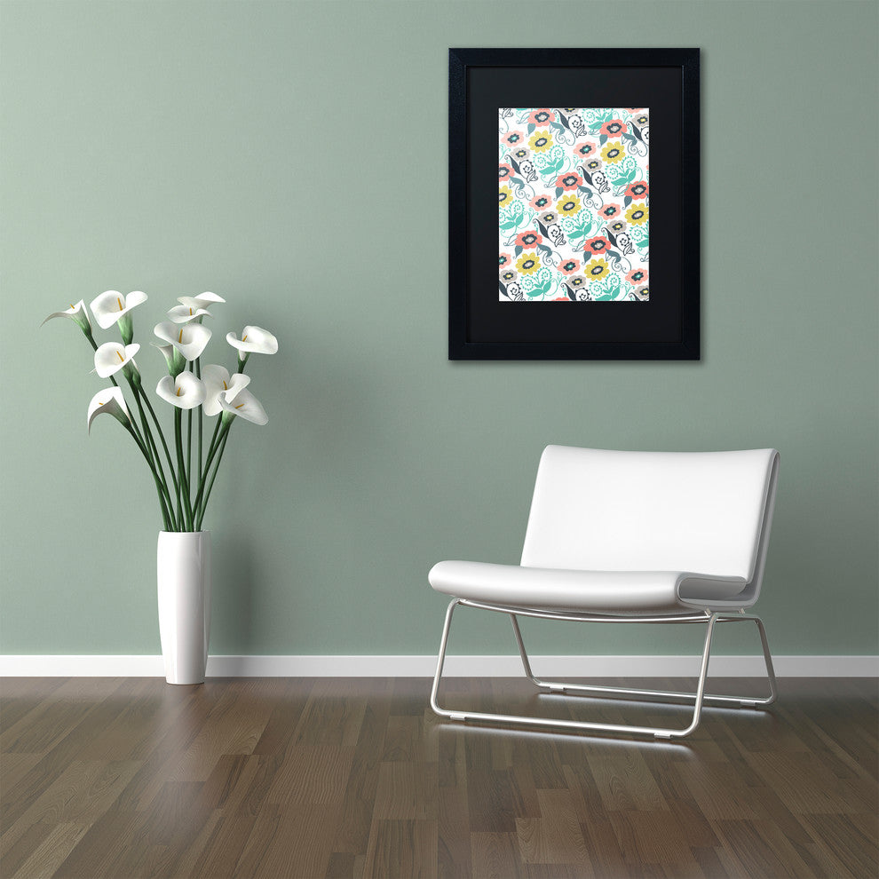 Elizabeth Caldwell 'Suzani Floral' Art, Black Frame, Black Mat, 16x20