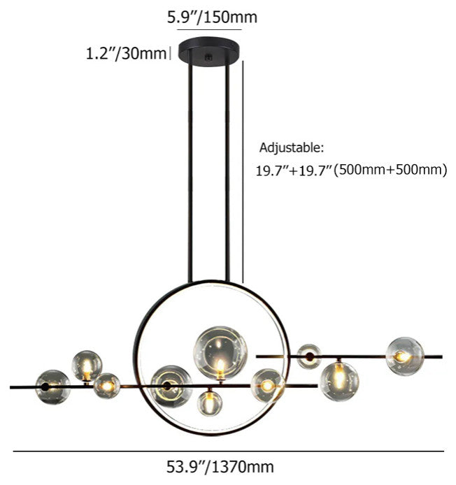 Bubi Modern Kitcehn Island Light for Dining Room with Glass Globe Shade, Black, 10-Light