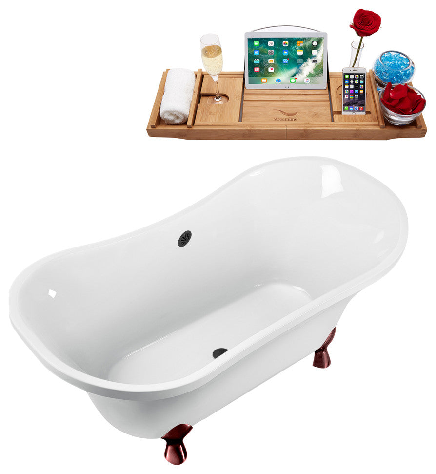 60" Streamline N920ORB-BL Clawfoot Tub and Tray With External Drain