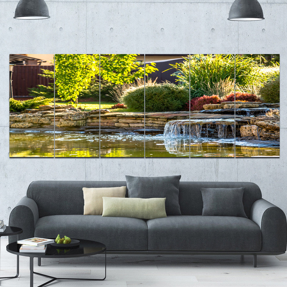 Green Lake and Plants, Landscape Canvas Art Print, 70"x28", 6 Panels