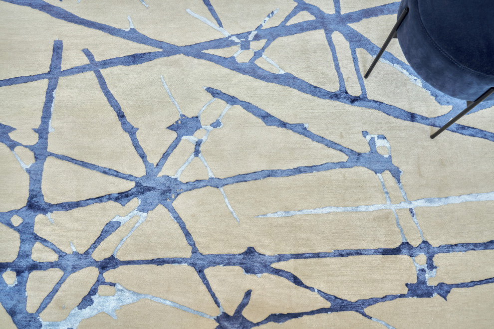 Space Age Hand-Knotted Wool and Bamboo Silk Gray/Royal Blue/Navy Rug