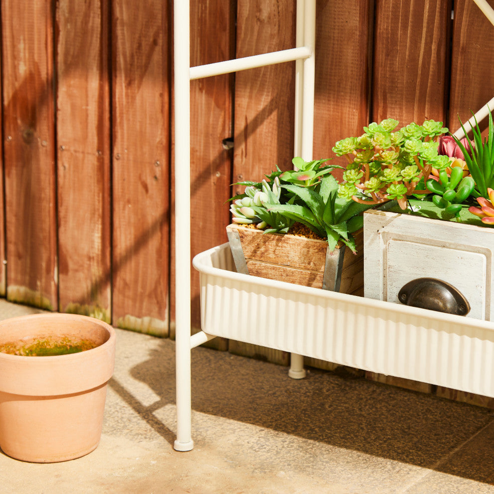 68"H 3-Tiered Metal Shelf Planter Stands, White