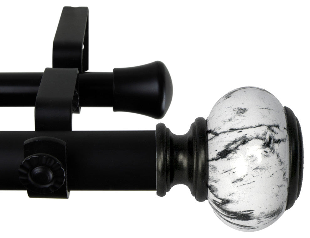 Everly 1" Diameter Double Curtain Rod, Black, 66-120"