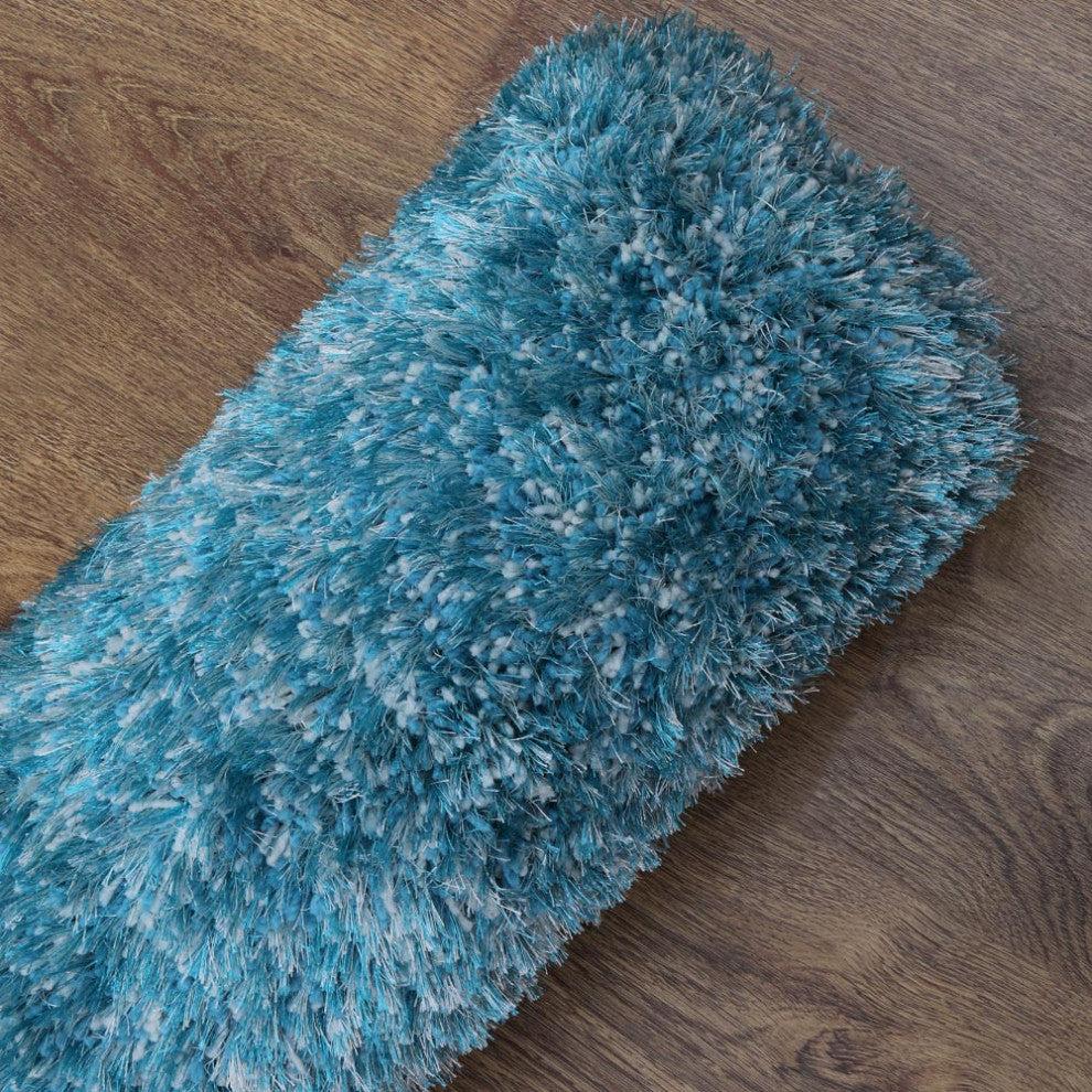 HAND TUFTED SHAG POLYESTER ECO-FRIENDLY AREA RUGS- Turquoise&White Color, Solid
