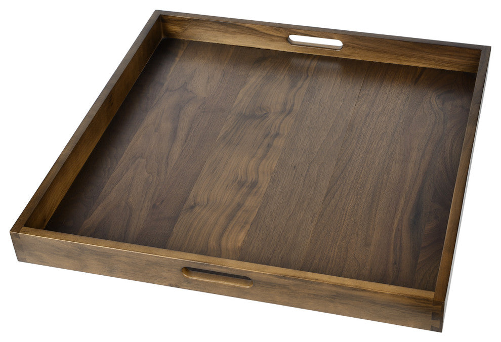 Square Black Walnut Solid Wood Tray Ottoman Tray, 24inch